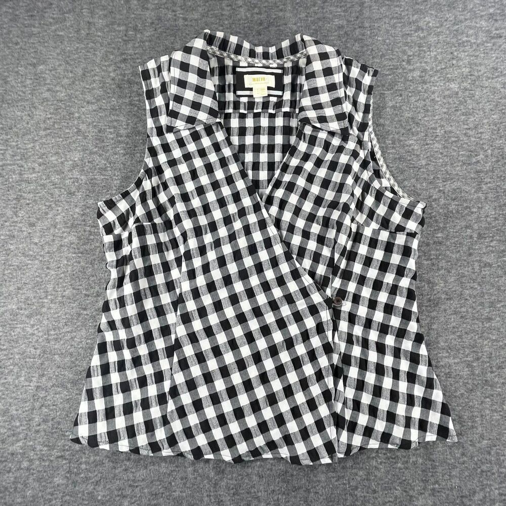 Maeve Anthropologie Gingham Wrap Sleeveless Top 16 Black White Blouse Summer - Picture 12 of 13